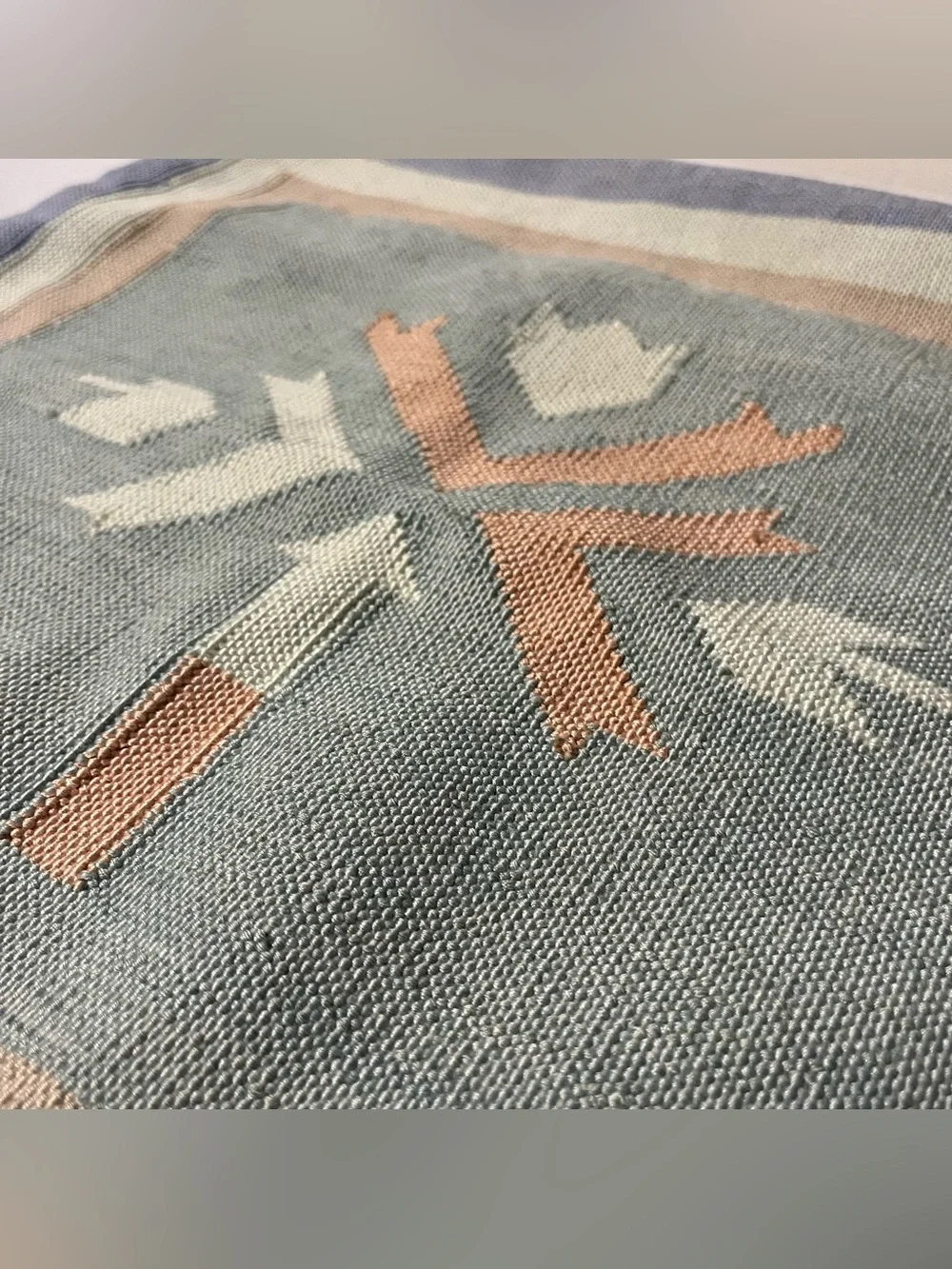 Vintage handwoven cotton 18x18 pillow sham, pastel geometric, made in India